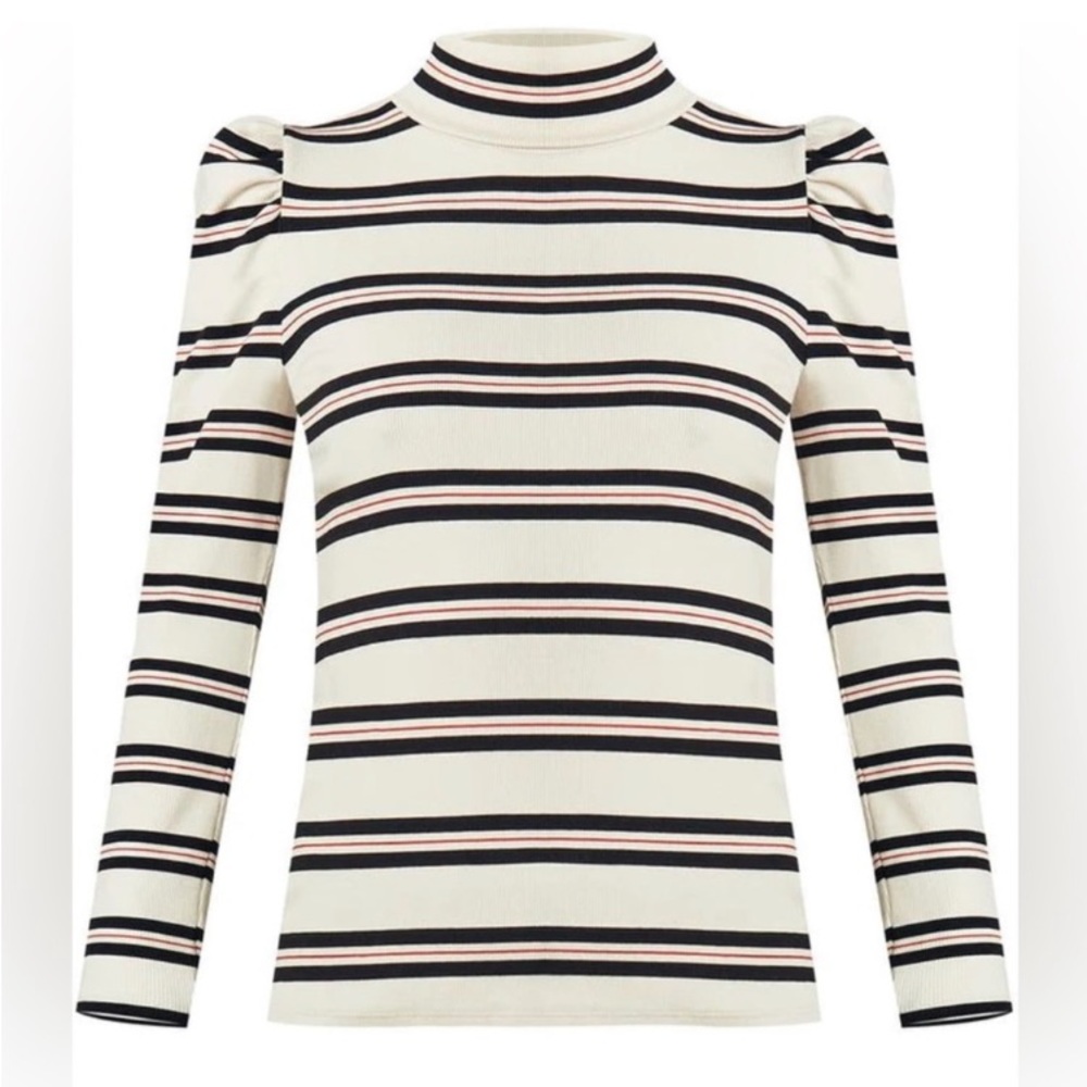 VERONICA BEARD - CEDAR STRIPED TURTLENECK - RED/BLACK - MEDIUM